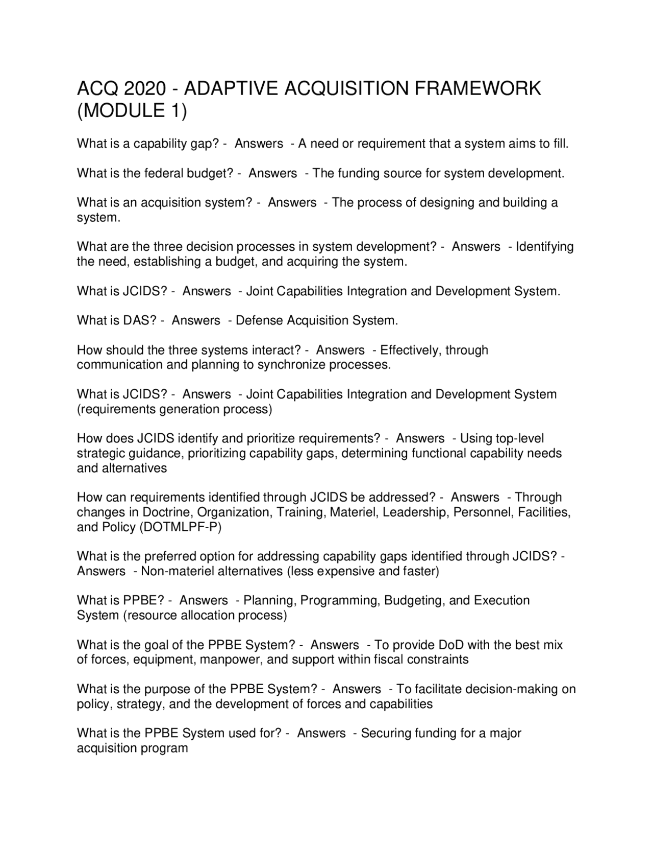 ACQ 2020 - ADAPTIVE ACQUISITION FRAMEWORK (MODULE 1) | Exams Social ...