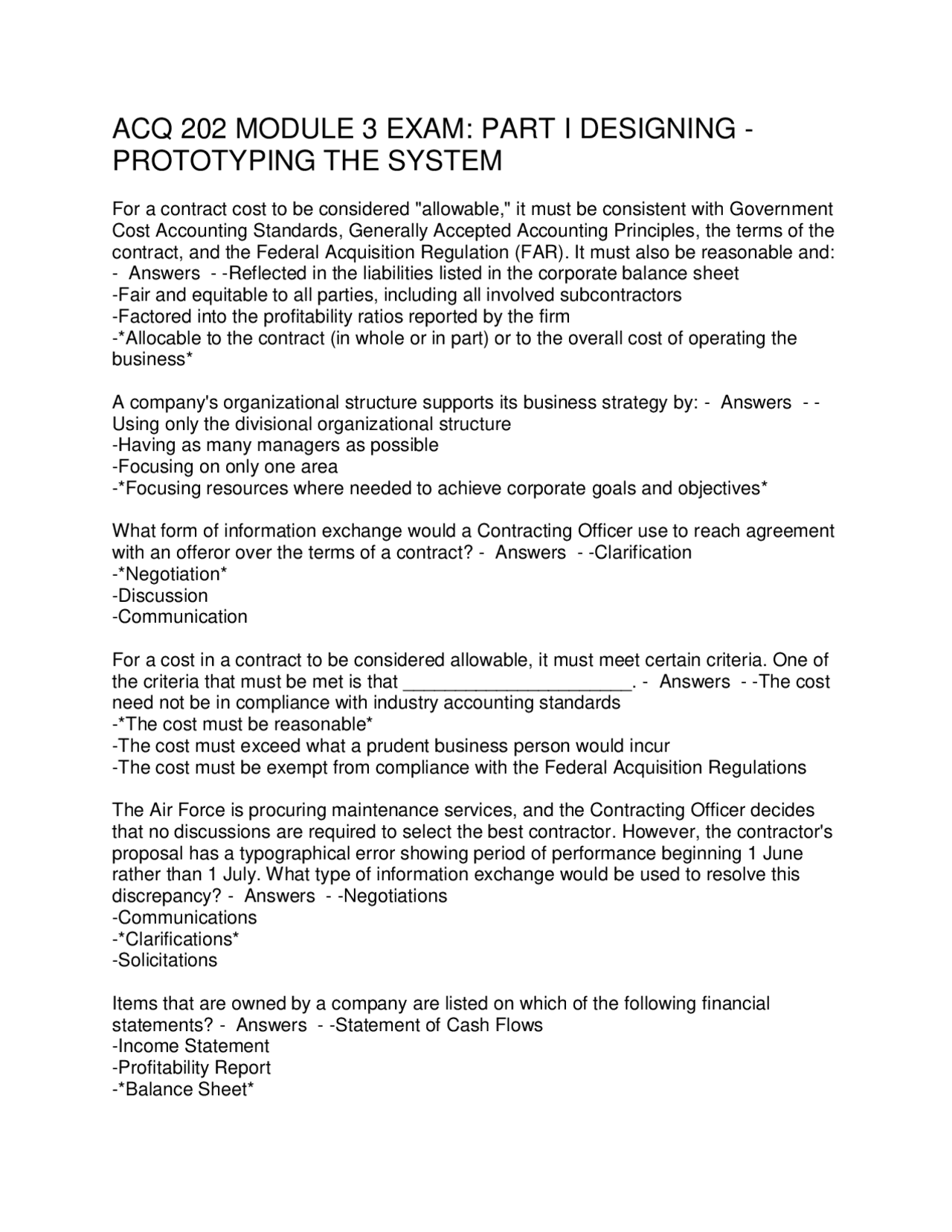 ACQ 202 MODULE 3 EXAM PART I DESIGNING - PROTOTYPING THE SYSTEM | Exams ...