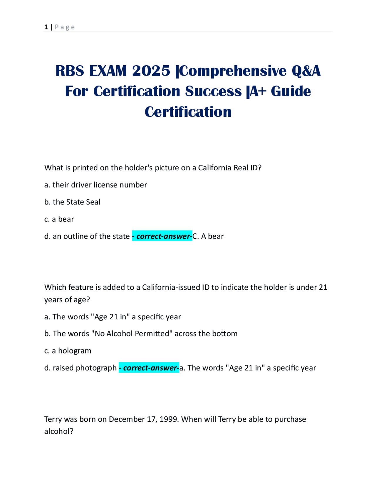 RBS EXAM 2025 |Comprehensive Q&A For Certification Success |A+ Guide ...