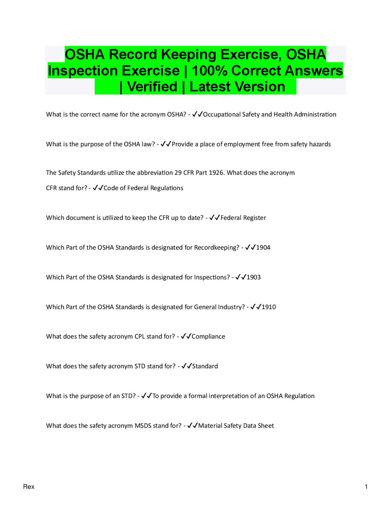 OSHA Record Keeping & Inspection Exercises (2025/2026) | Verified ...