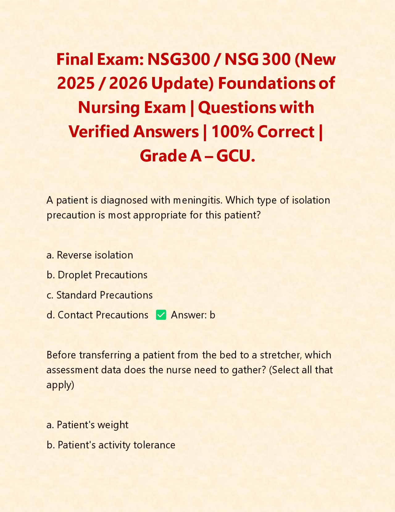 Final Exam: NSG300 / NSG 300 (New 2025 / 2026 Update) Foundations of ...