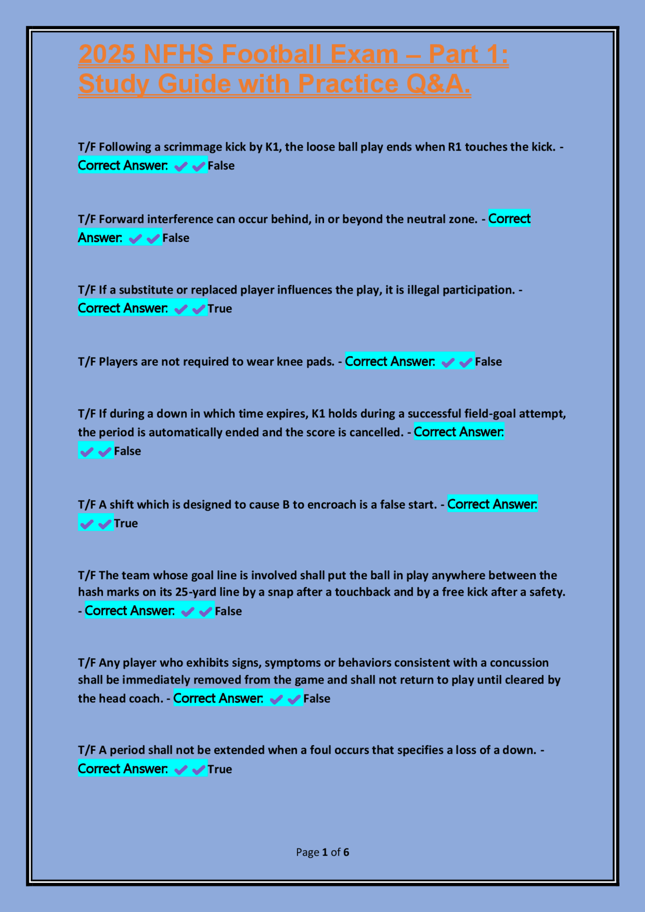 2025 NFHS Football Exam – Part 1: Study Guide with Practice