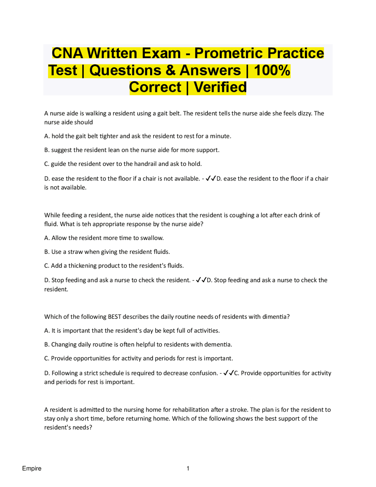 Cna Review.pdf CNA Written Exam (2025/2026) | Verified | Exam-Ready File | Exams ...
