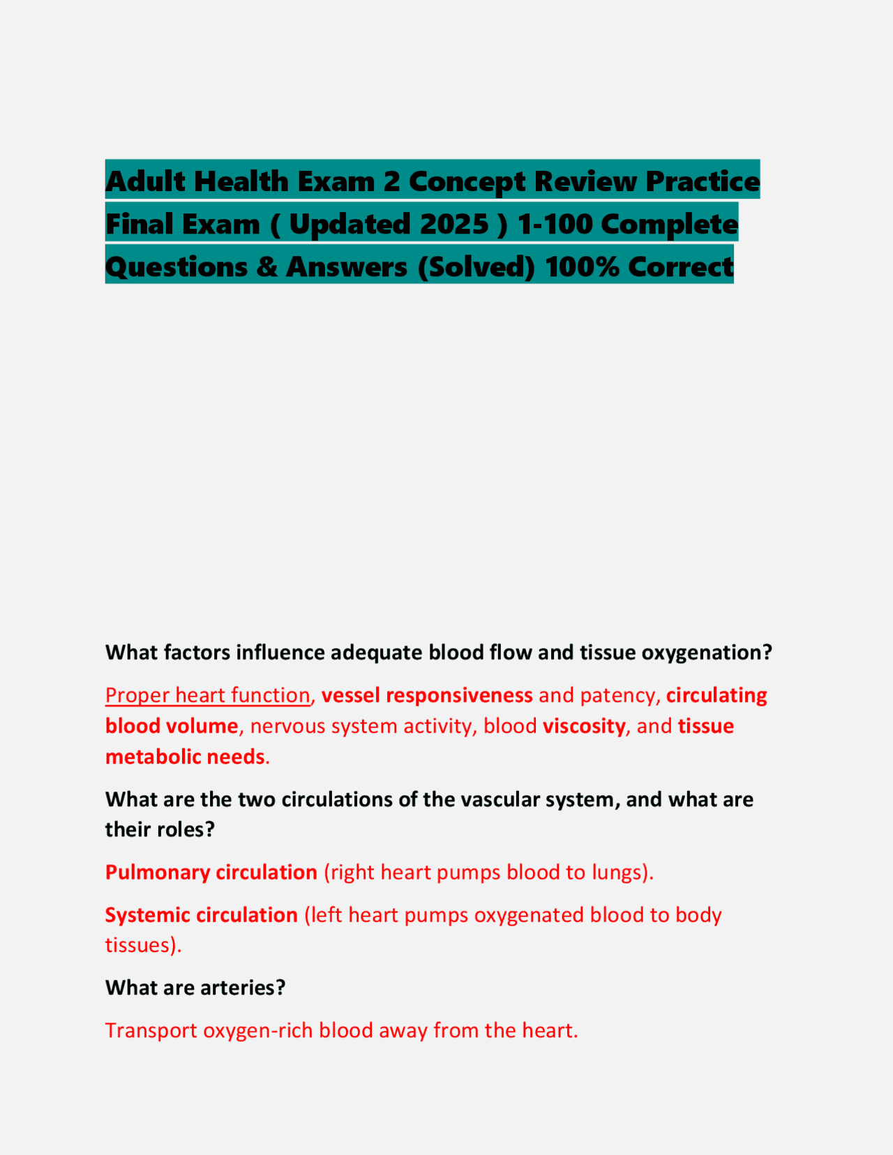 Adult Health Exam 2 Concept Review Practice Final Exam ( Updated 2025 ...
