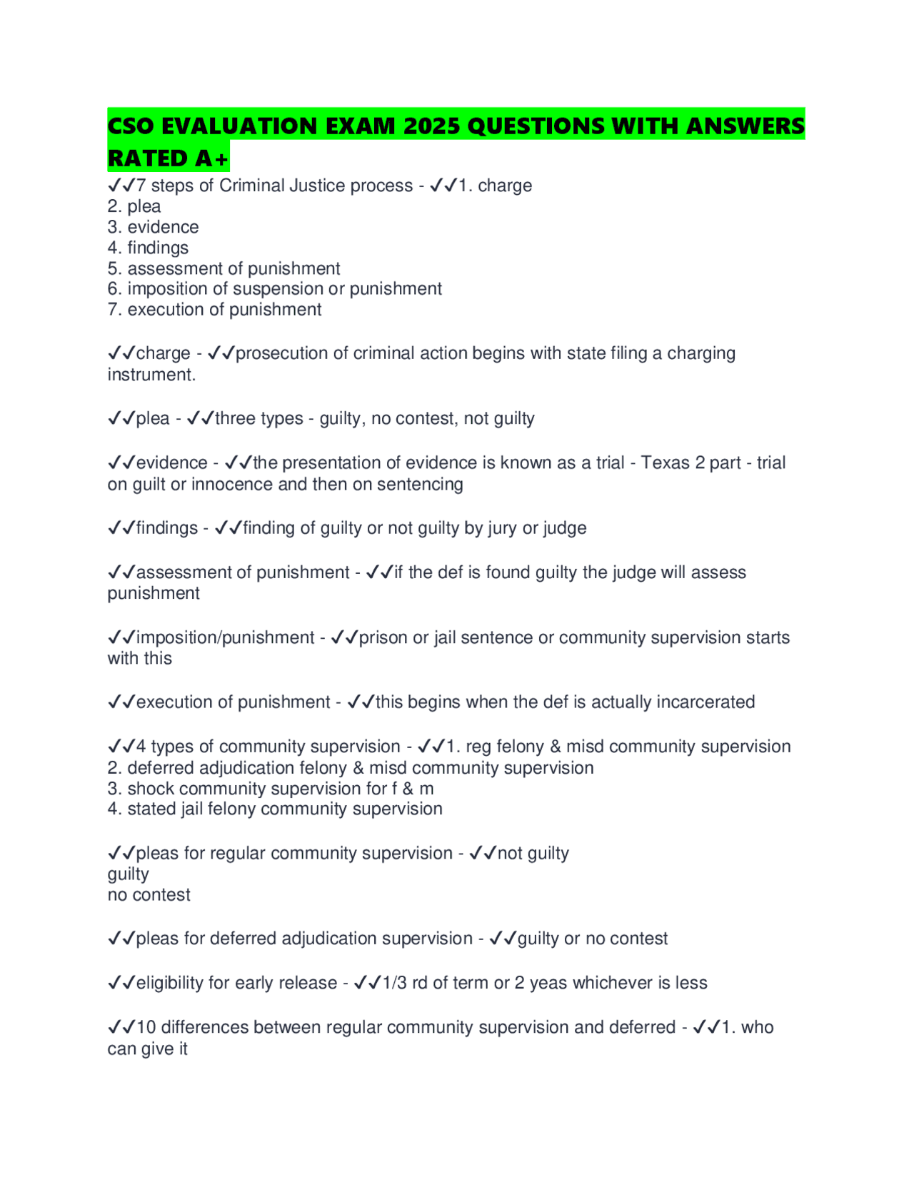 CSO EVALUATION EXAM 2025 QUESTIONS WITH ANSWERS RATED A+ | Exams ...