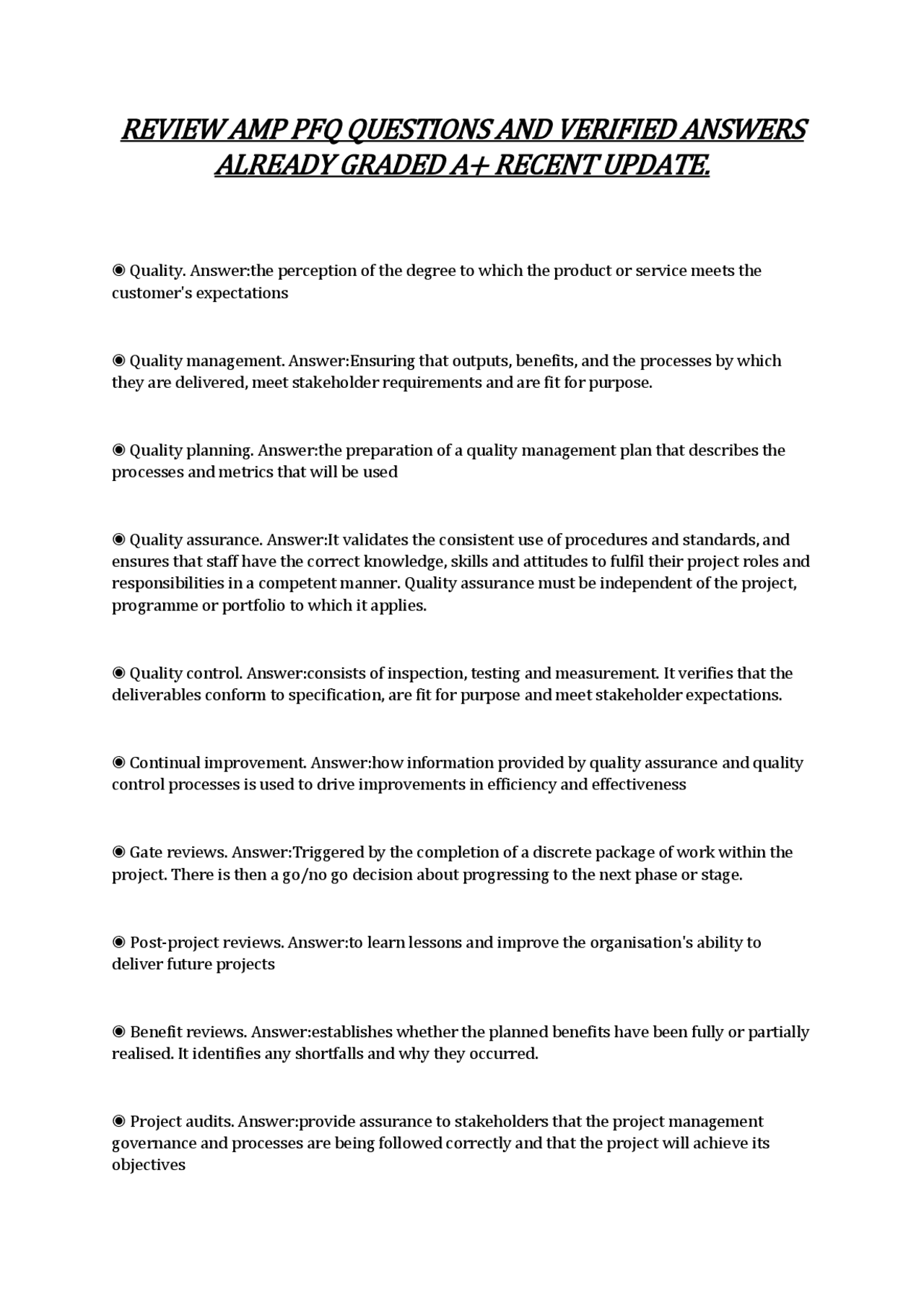 REVIEW AMP PFQ QUESTIONS AND VERIFIED ANSWERS ALREADY GRADED A+ RECENT ...