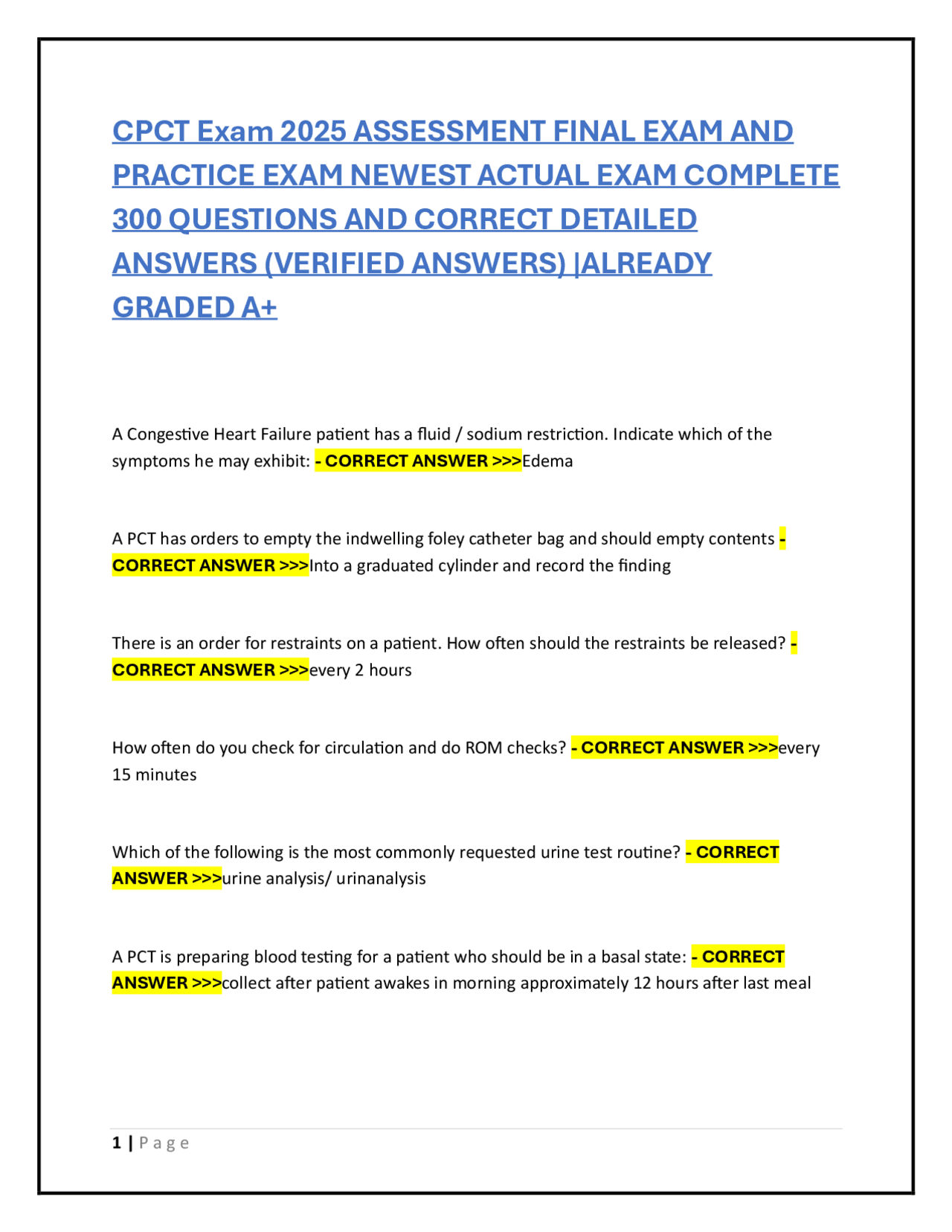 CPCT Exam Prep: 300 Questions and Answers for Patient Care Technicians ...