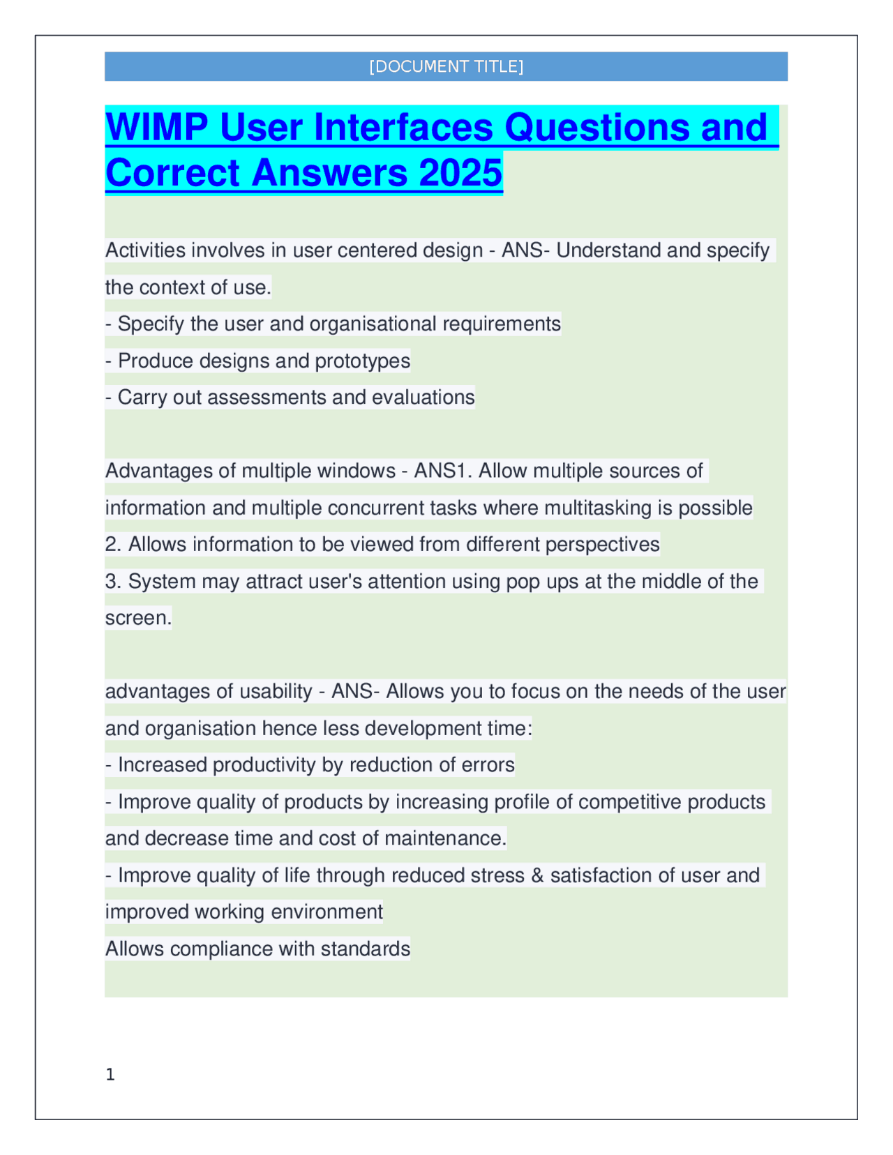 WIMP User Interfaces Questions and Correct Answers 2025-2026 | Exams ...