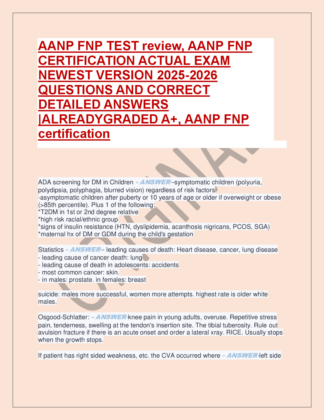 AANP FNP TEST review, AANP FNP CERTIFICATION ACTUAL EXAM NEWEST VERSION ...
