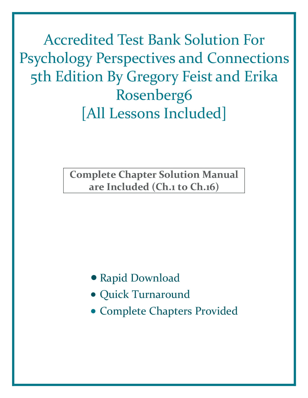 Accredited Test Bank Solution For Psychology Perspectives and Connections 5th Edition By G ...