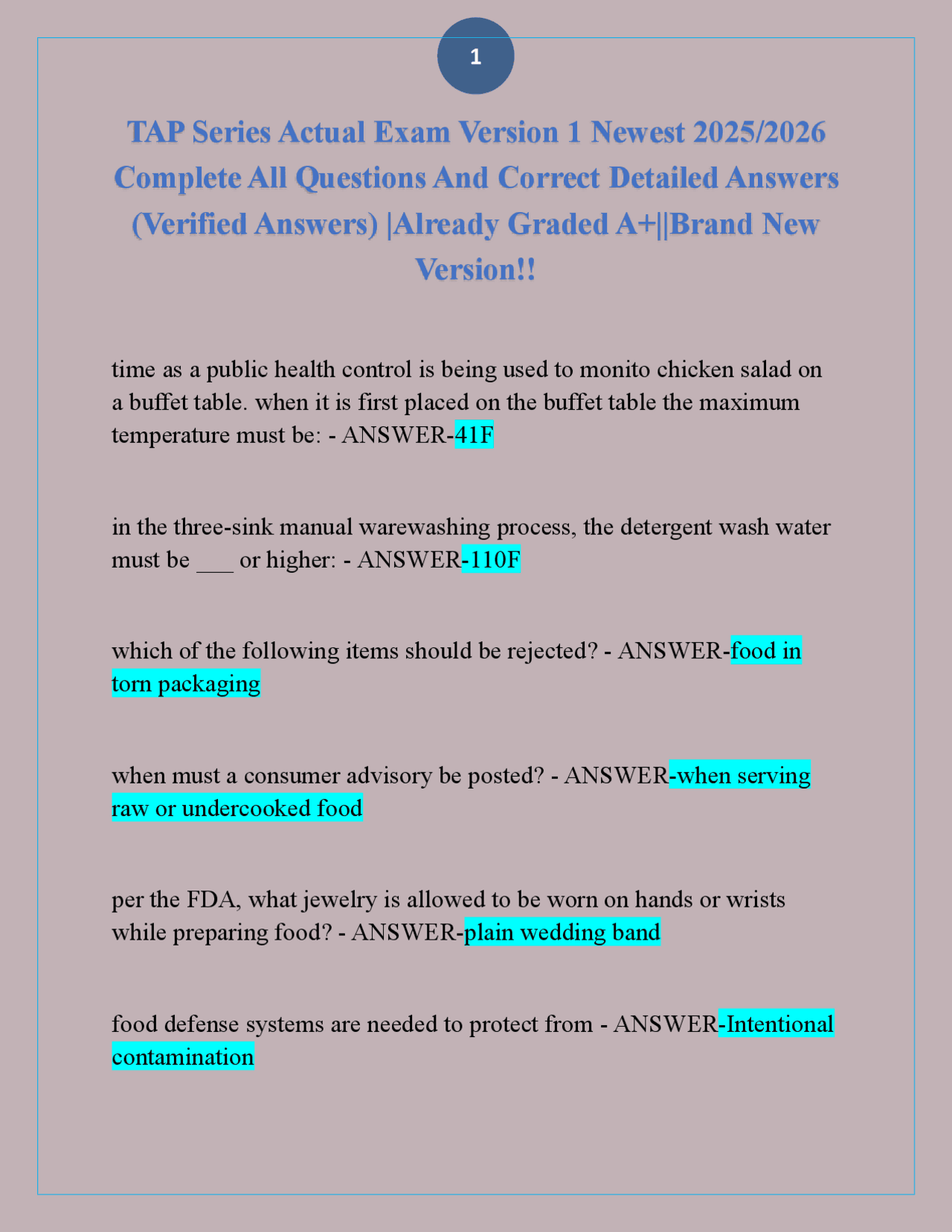 TAP Series Actual Exam Version 1 Newest 2025/2026 Complete All ...