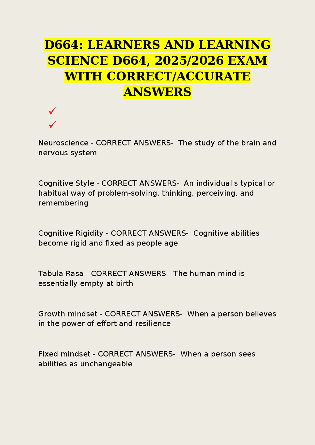 D664: LEARNERS AND LEARNING SCIENCE D664, 2025/2026 EXAM WITH CORRECT ...