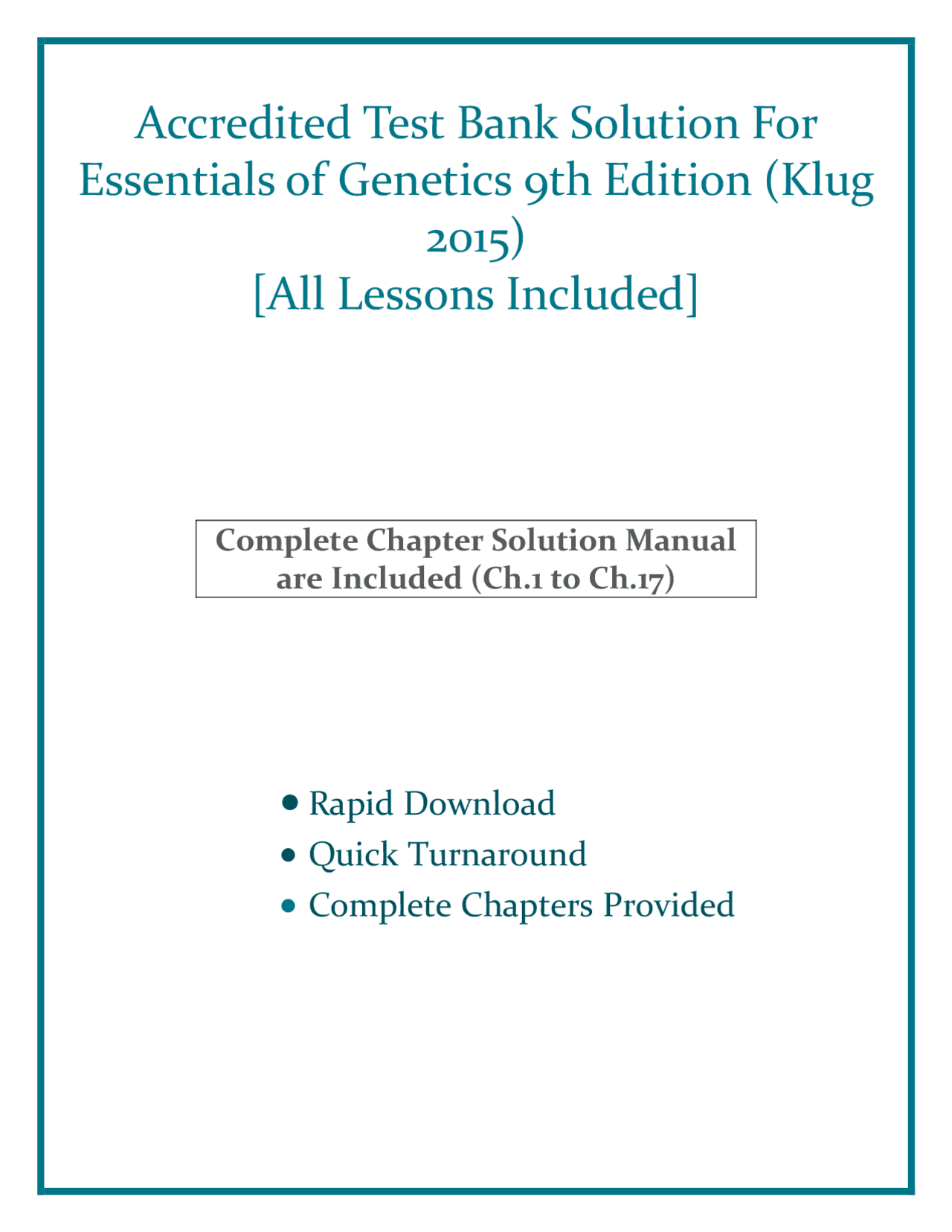 Accredited Test Bank Solution For Essentials of Genetics 9th Edition ...