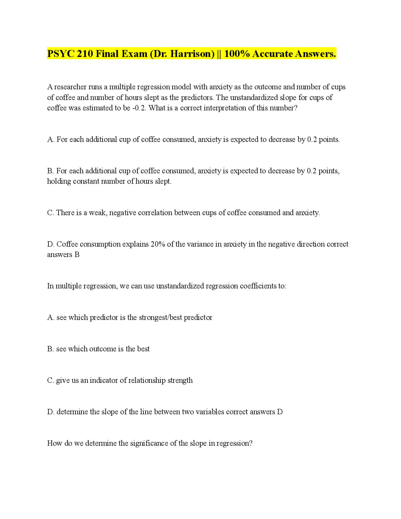 PSYC 210 Abnormal Psychology FINAL EXAM STUDY GUIDE 2025 2026 COMPLETE ...