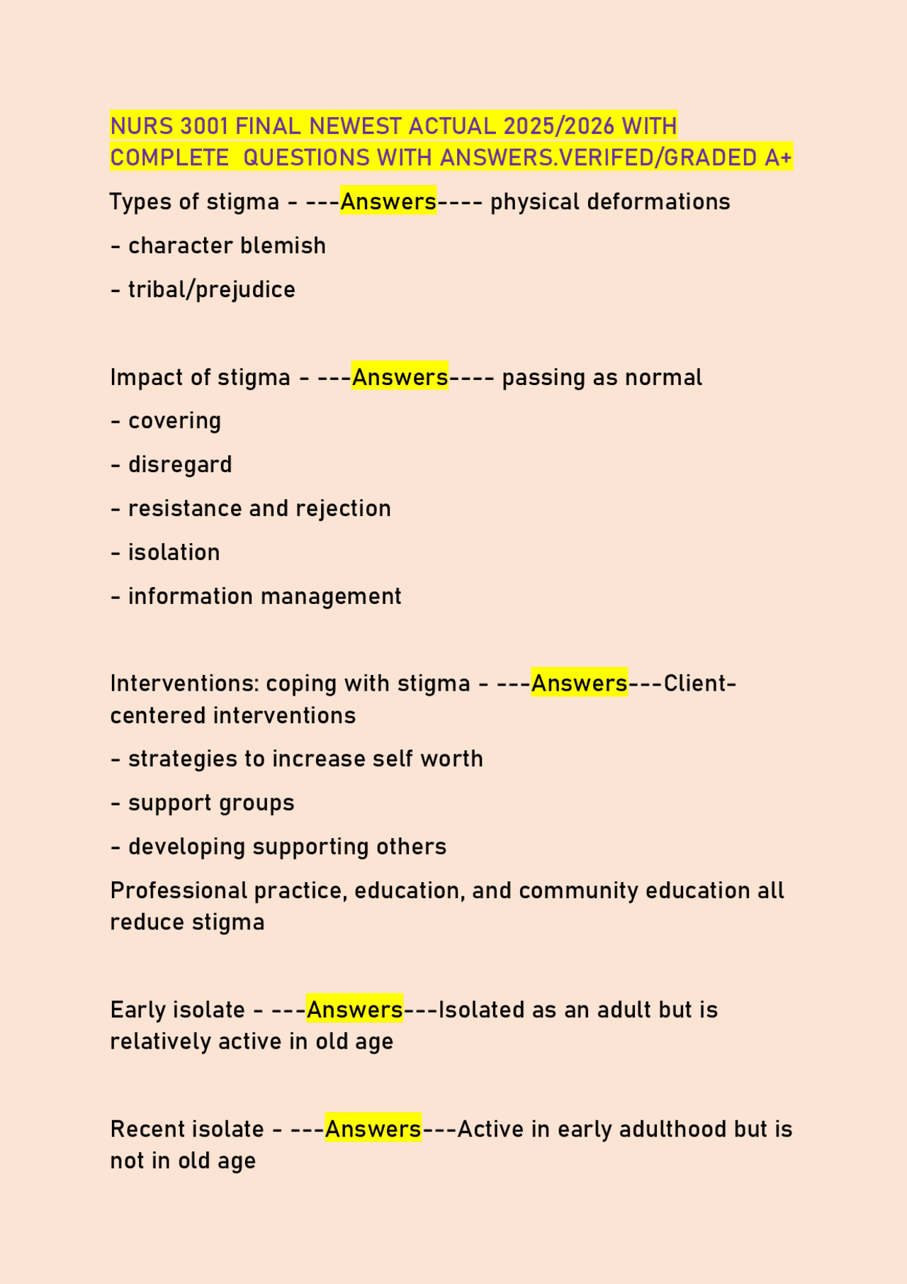 NURS 3001 FINAL NEWEST ACTUAL 2025/2026 WITH COMPLETE QUESTIONS WITH ...