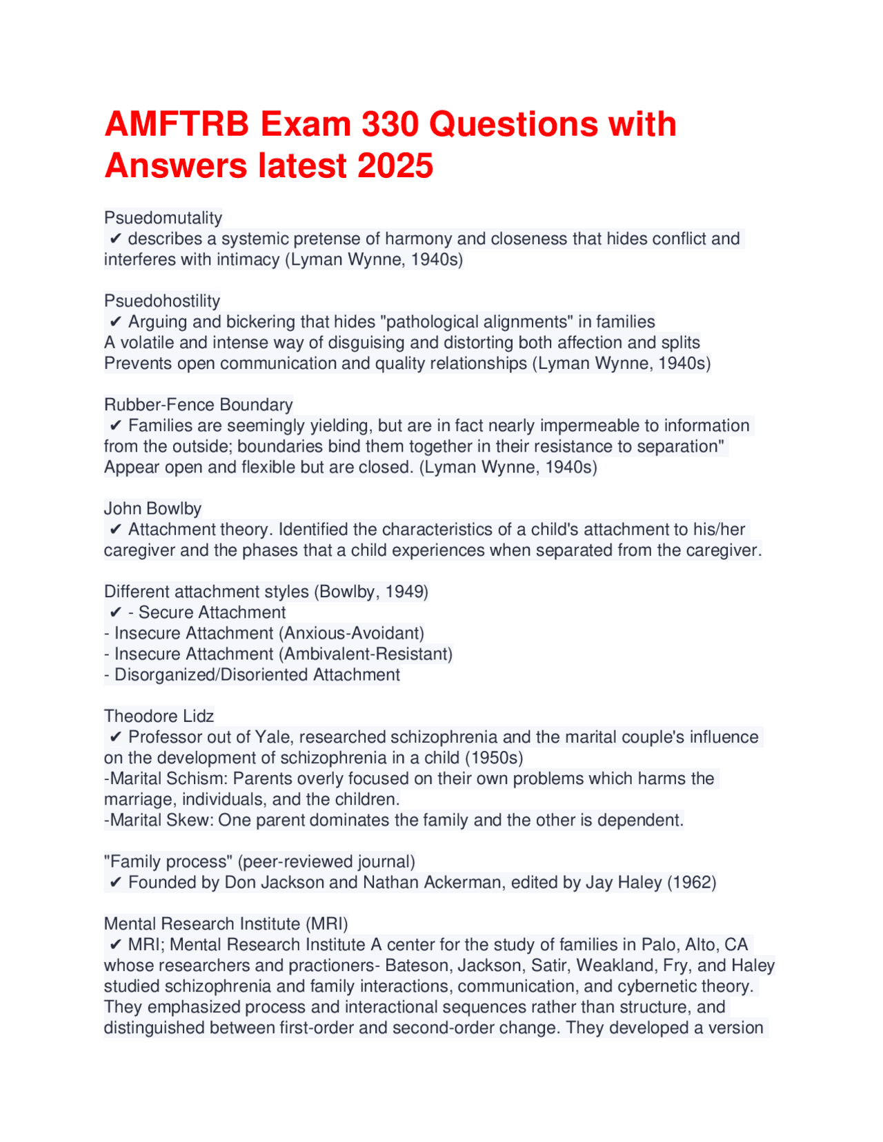 AMFTRB Exam 330 Questions with Answers latest 2025 | Exams Psychology ...