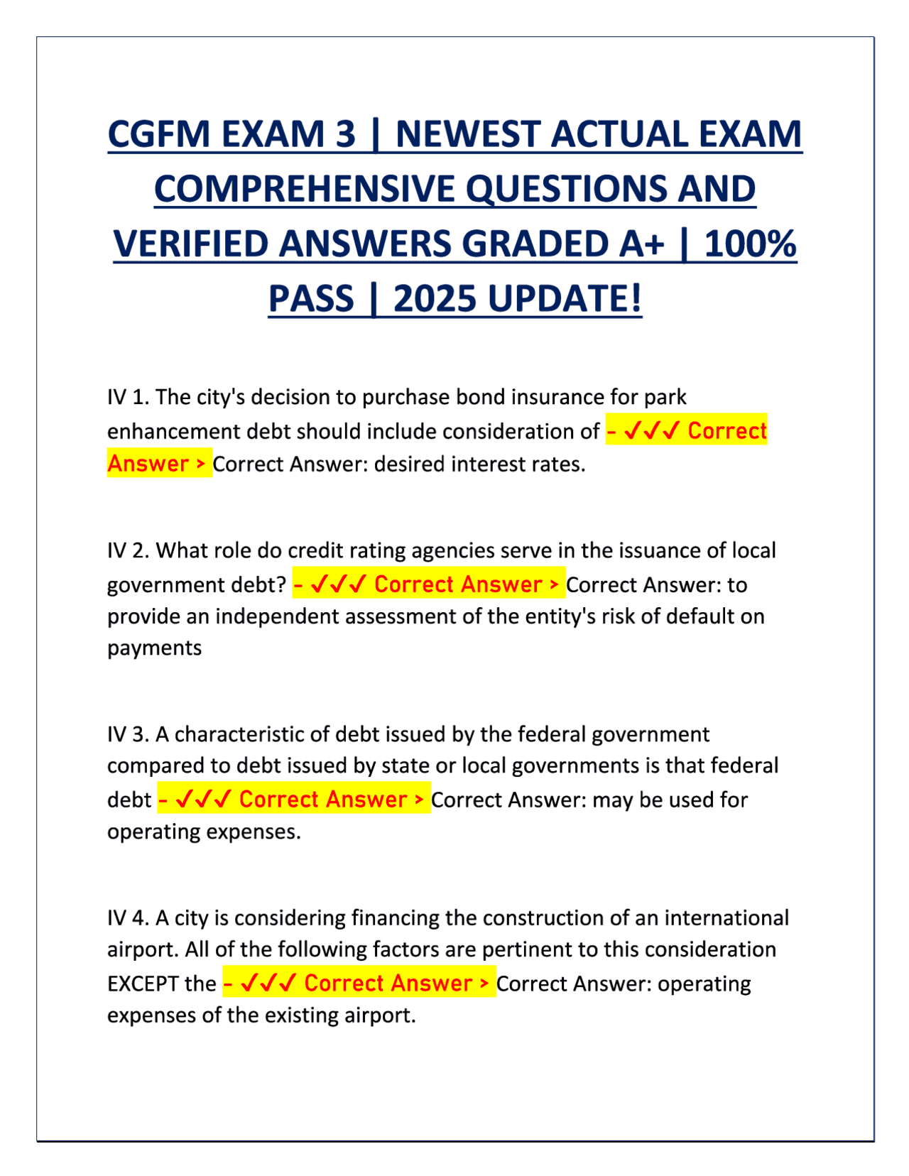 CGFM EXAM 3 NEWEST 2024 WITH COMPLETE QUESTIONS AND CORRECT VERIFIED ...