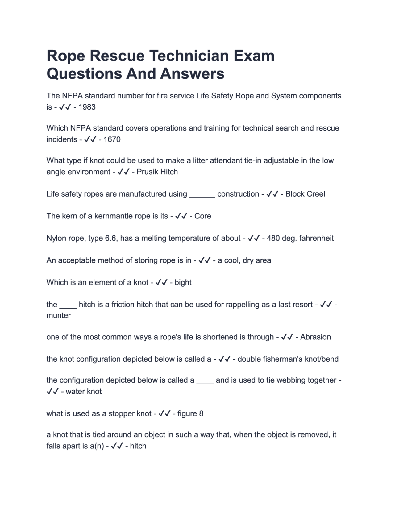 Job Application Rope Question ROPE RESCUE TECHNICIAN EXAM BANK 2025 ACTUAL EXAM 2 VERSIONS (VERSION A ...