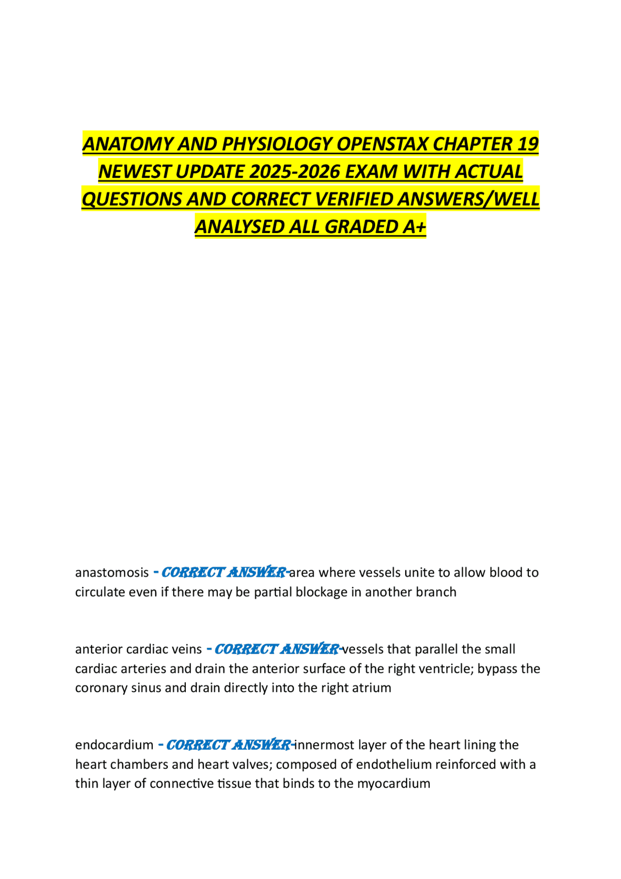 ANATOMY AND PHYSIOLOGY OPENSTAX CHAPTER 19 NEWEST UPDATE 2025-2026 EXAM ...