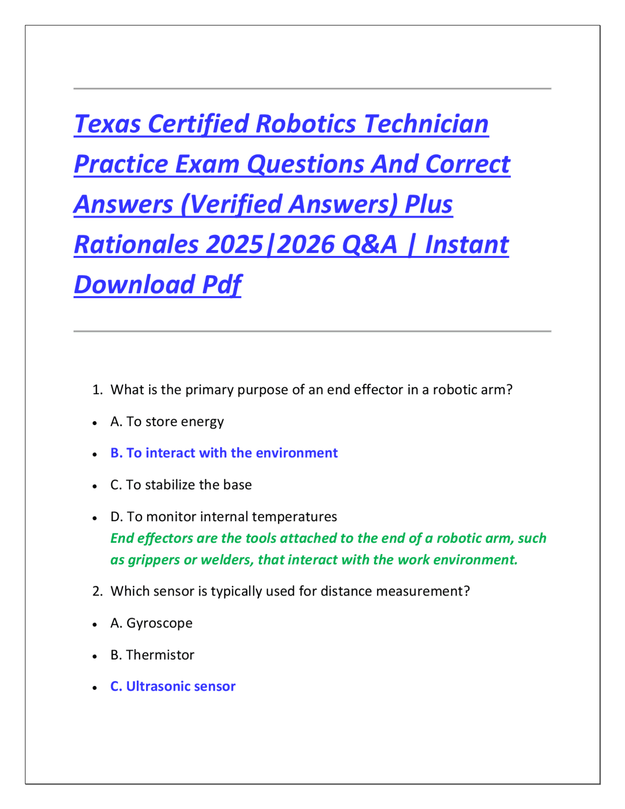 Robotics Engineer Questions Robotics Technician Certification Practice Exam Q&A | Exams Robotics ...