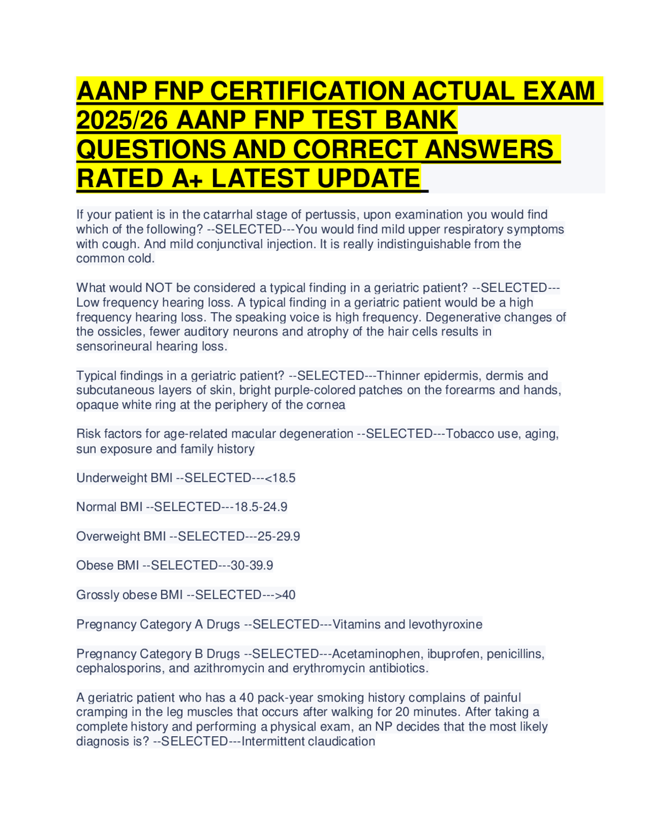 AANP FNP CERTIFICATION ACTUAL EXAM 2025/26 AANP FNP TEST BANK QUESTIONS ...