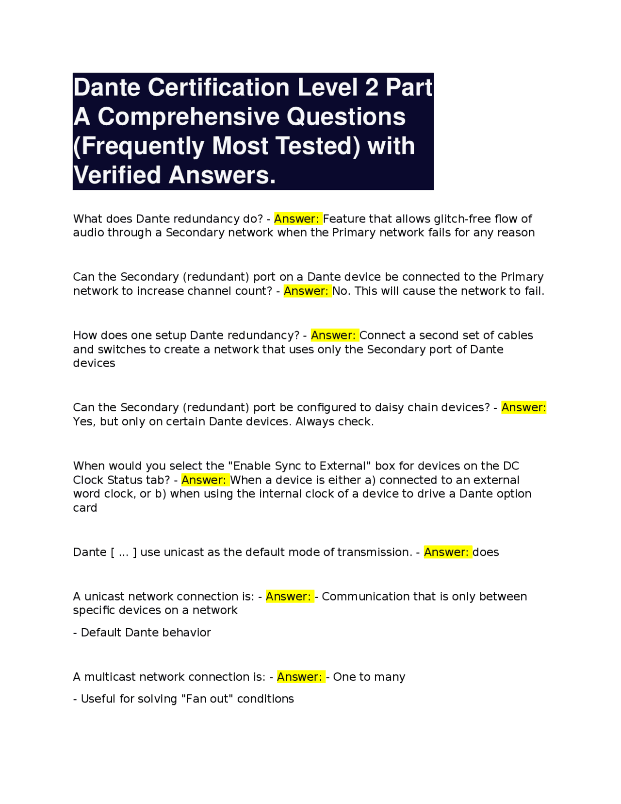 Dante Certification Level 2: Comprehensive Q&A for Audio Networking ...