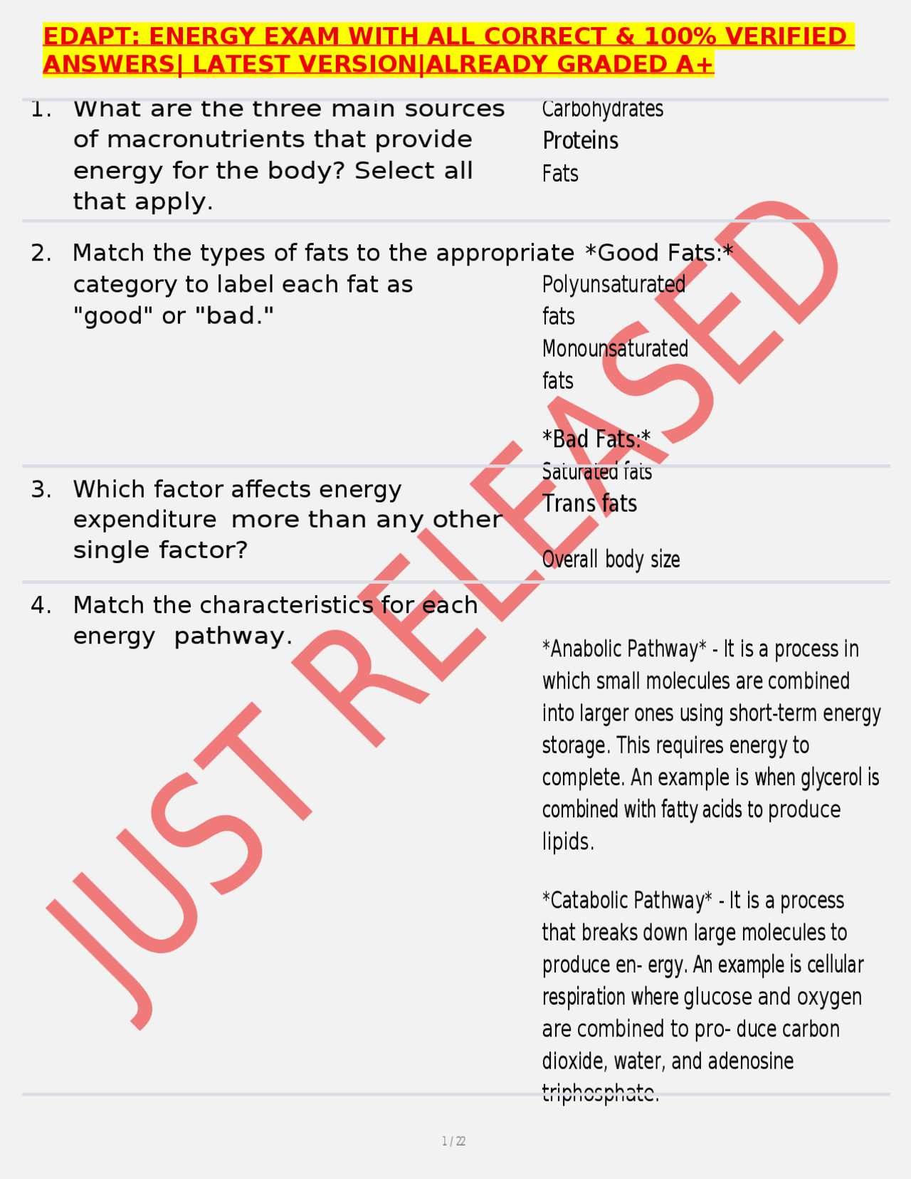 EDAPT: ENERGY EXAM WITH ALL CORRECT & 100% VERIFIED ANSWERS| LATEST ...