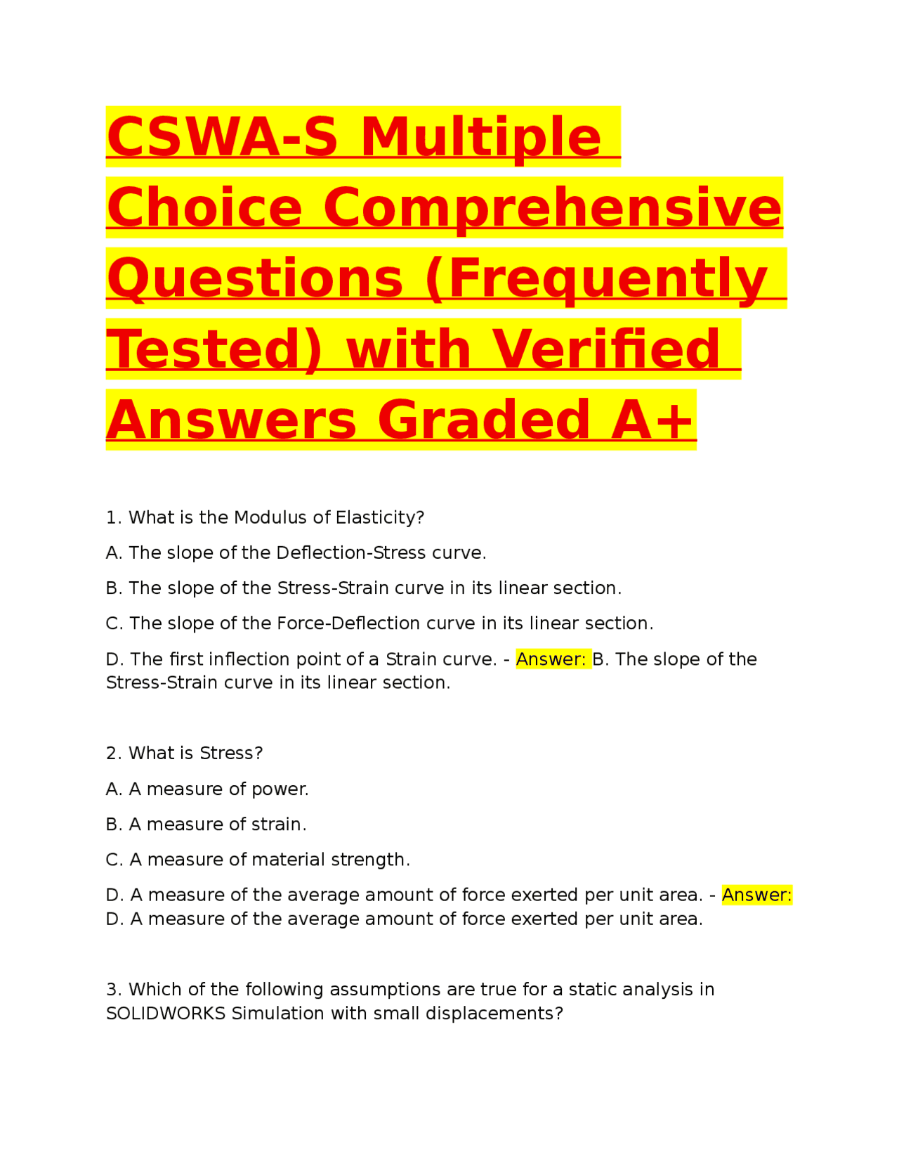 CSWA-S Multiple Choice Comprehensive Questions (Frequently Tested) with ...
