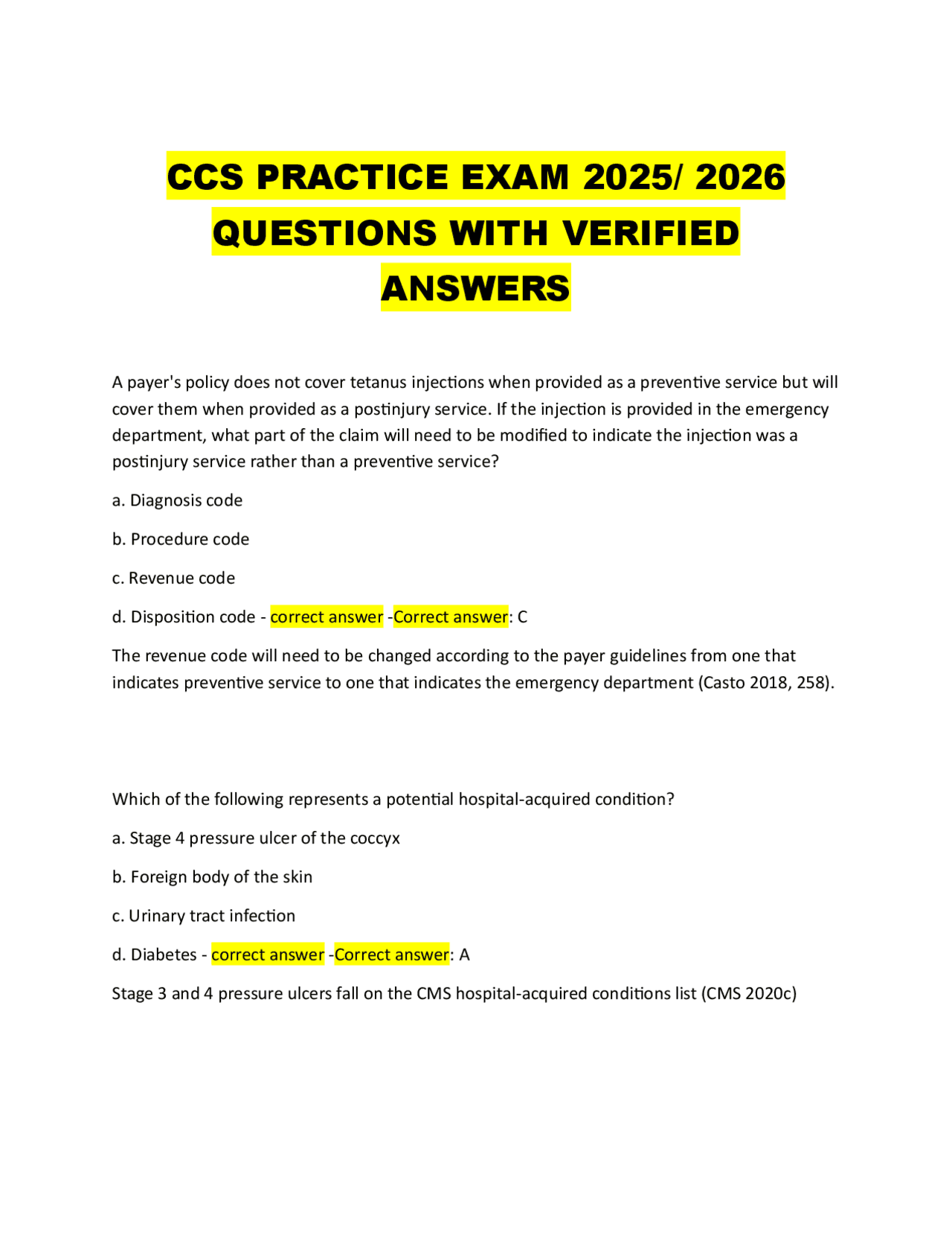 CCS PRACTICE EXAM 2025/ 2026 QUESTIONS WITH VERIFIED ANSWERS | Exams  Nursing | Docsity