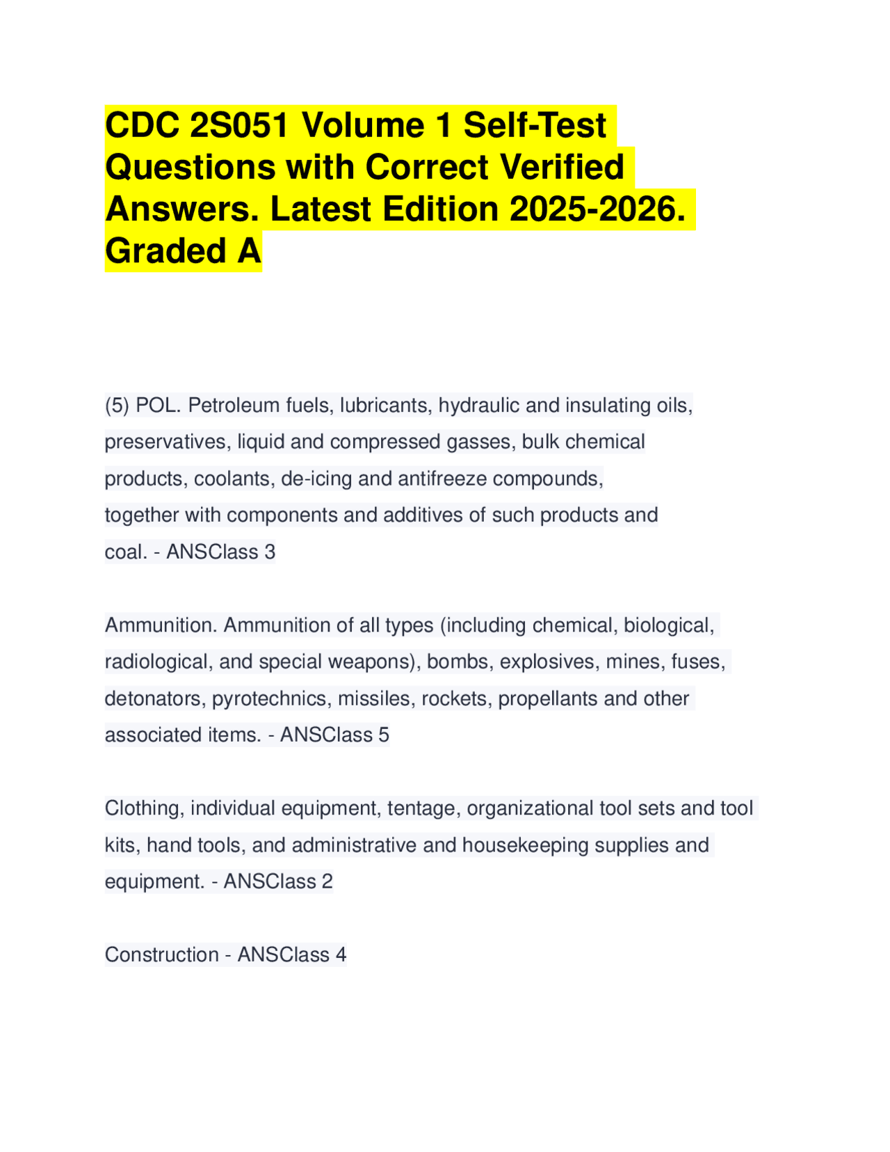 CDC 2S051 Volume 1 Self-Test Questions with Correct Answers. Latest ...