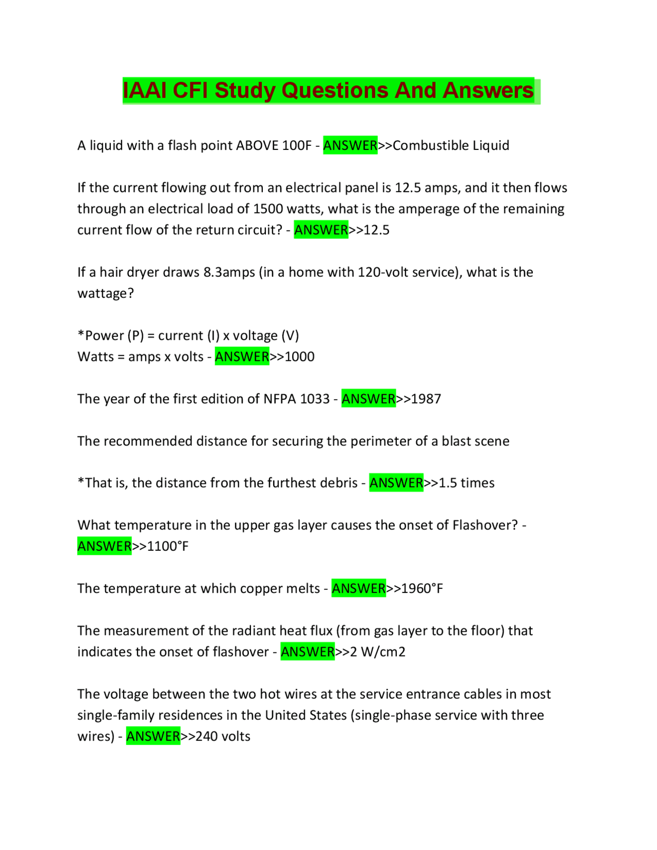 IAAI CFI Study Questions And Answers | Exams Advanced Education | Docsity