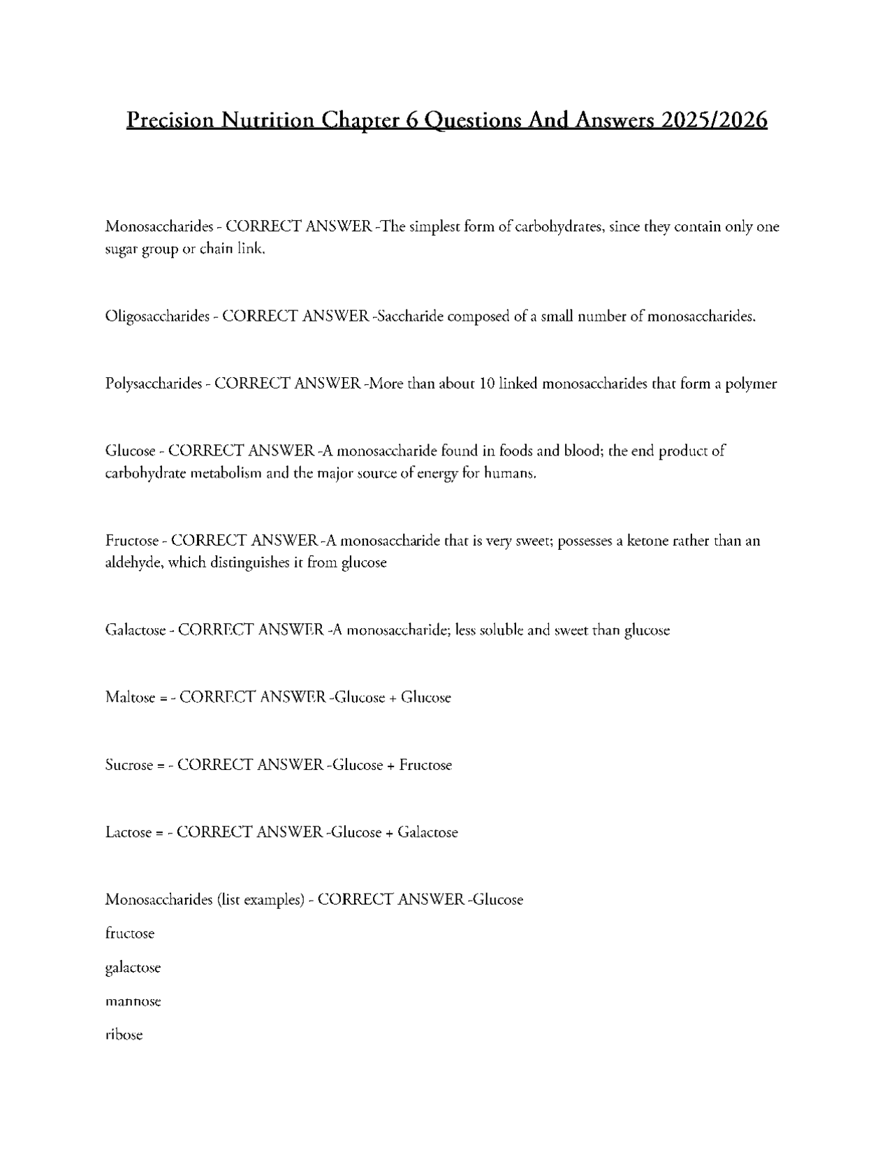 Precision Nutrition chapter 6 Questions And Answers 2025/2026 | Exams ...
