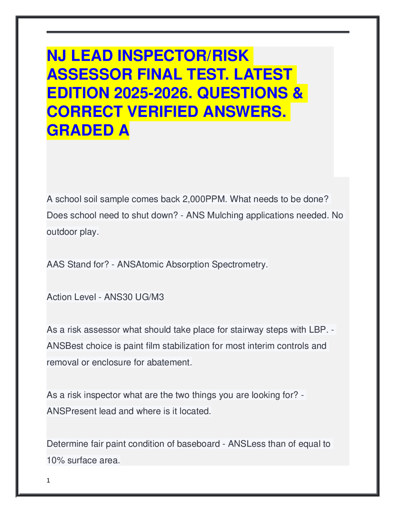 Lead Inspector/Risk Assessor Exam Prep: Q&A 2025-2026 | Exams ...