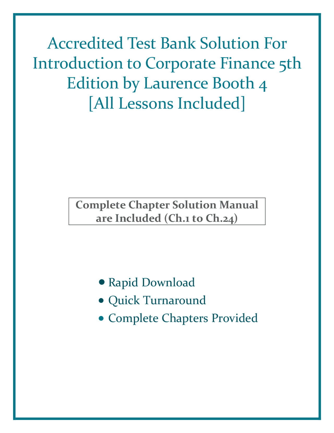 Corporate Finance Test Bank: Comprehensive Chapter Solutions and ...