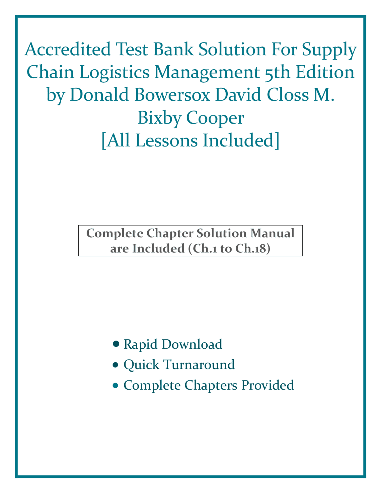 Accredited Test Bank Solution For Supply Chain Logistics Management 5th ...