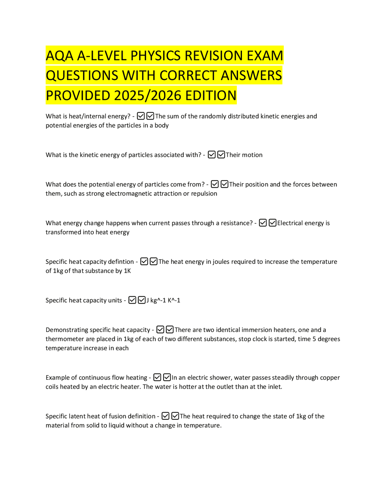 AQA A-Level Physics Exam Revision Questions and Answers 2025/2026 ...