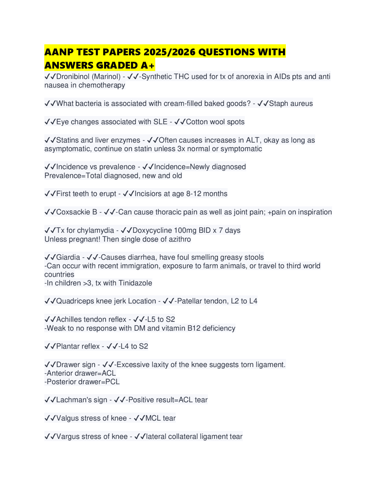 AANP TEST PAPERS 2025/2026 QUESTIONS WITH ANSWERS GRADED A+ | Exams ...