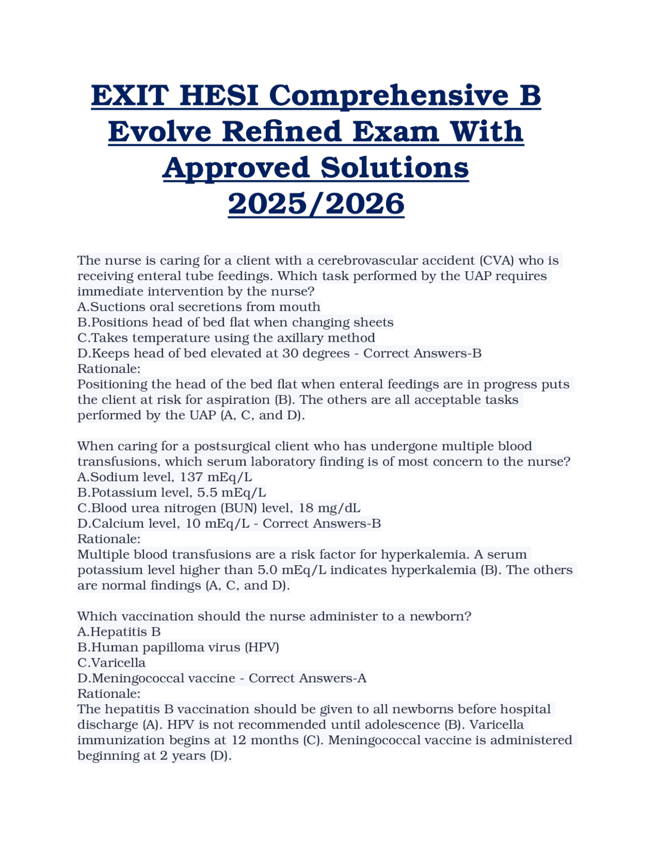 Comprehensive Nursing Exam Questions and Answers 2025/2026 | Exams ...