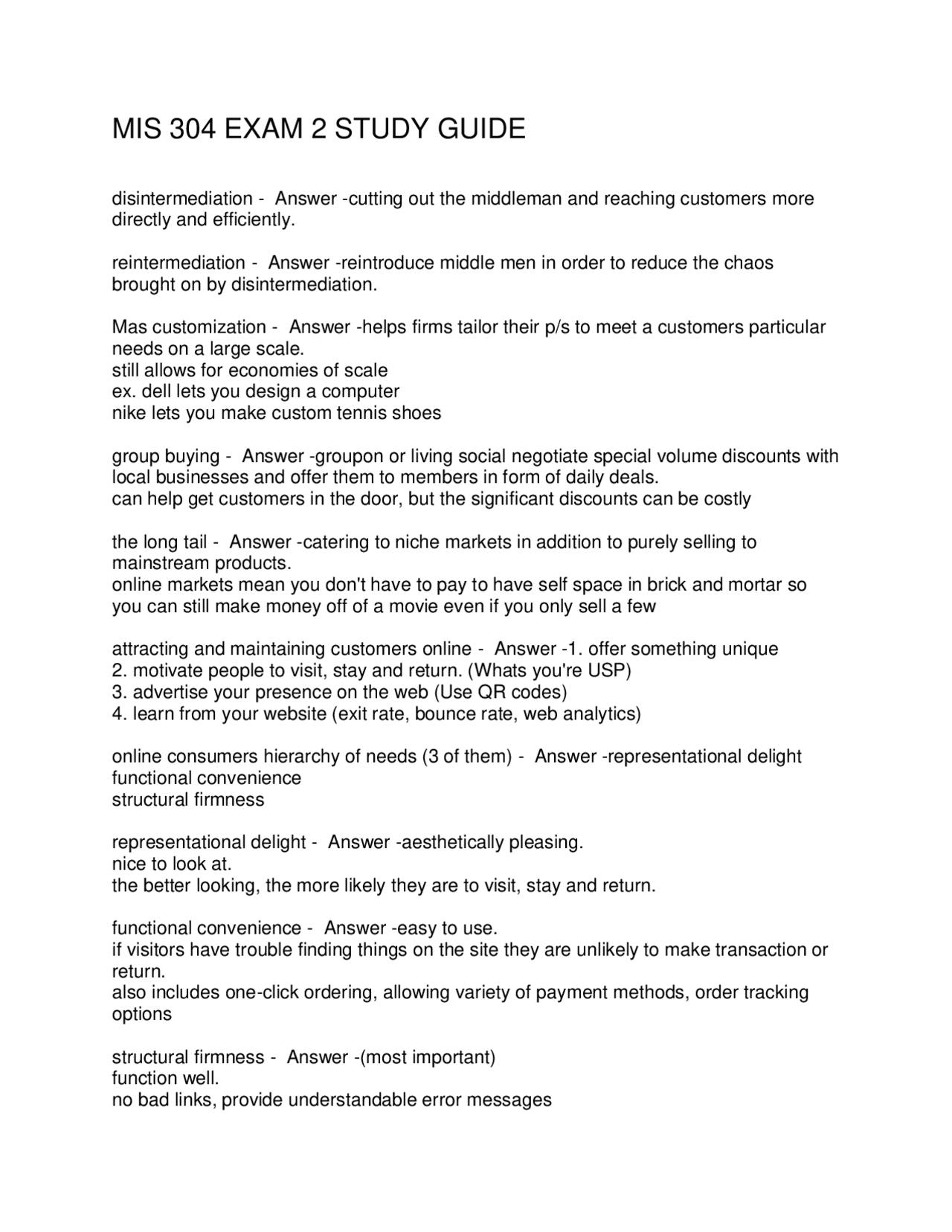 Mis Guide Standard MIS 304 EXAM 2 STUDY GUIDE 2025 | Exams Social Sciences | Docsity