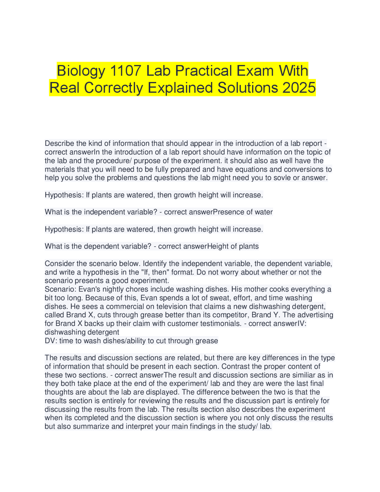 Biology Lab Practical Exam with Explained Solutions | Exams Biology ...