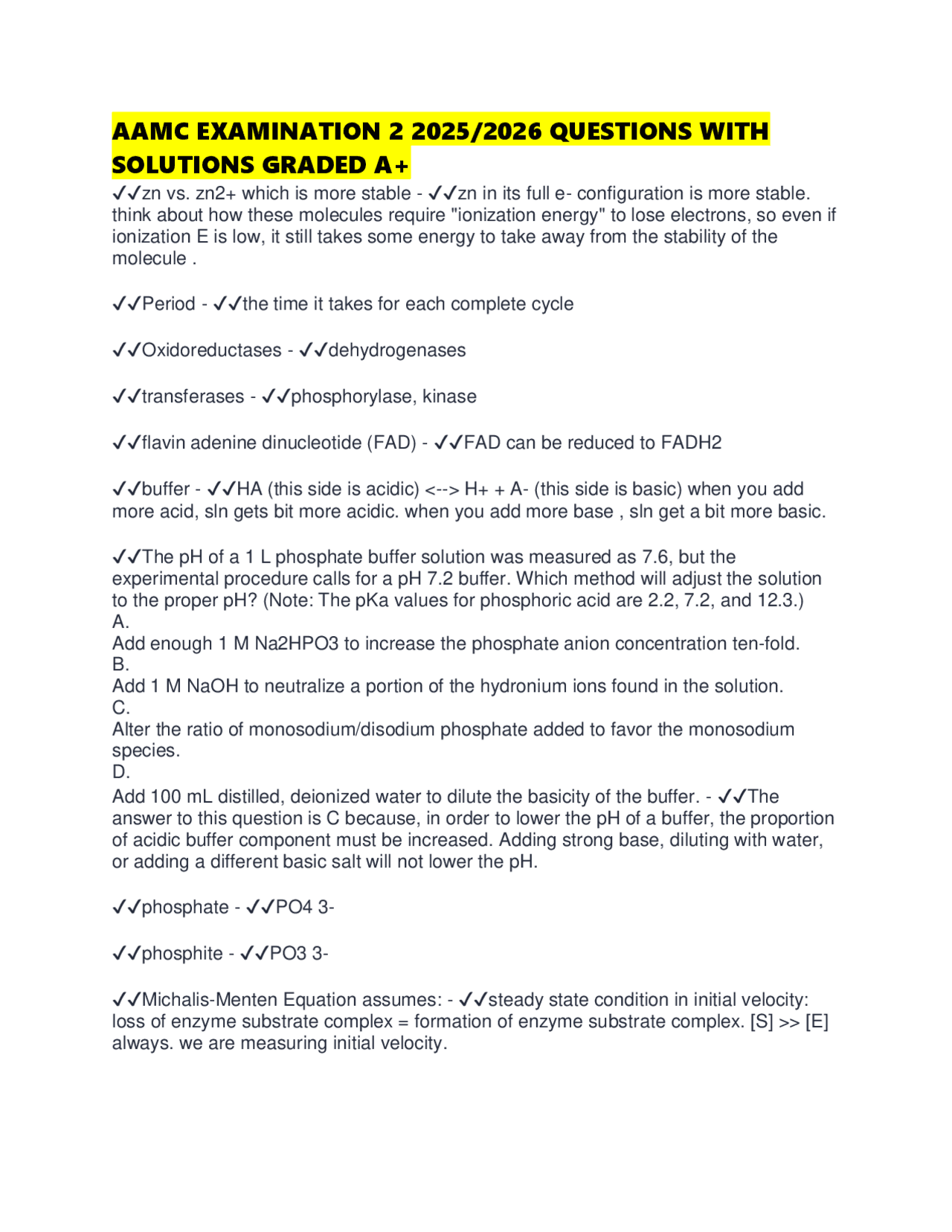 AAMC EXAMINATION 2 2025/2026 QUESTIONS WITH SOLUTIONS GRADED A+ | Exams ...