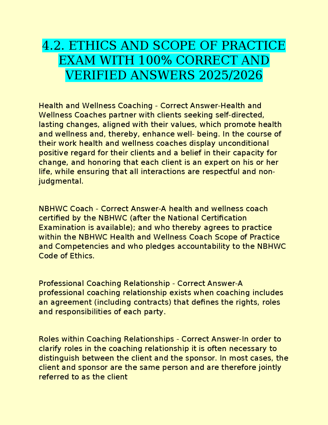 4.2. ETHICS AND SCOPE OF PRACTICE EXAM WITH 100% CORRECT AND VERIFIED ...
