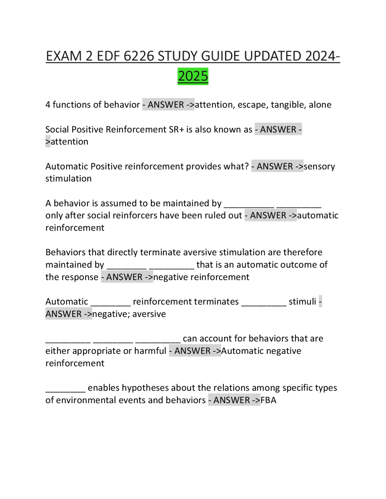 EXAM 2 EDF 6226 STUDY GUIDE UPDATED 2024 2025 | Exams Behavioural ...