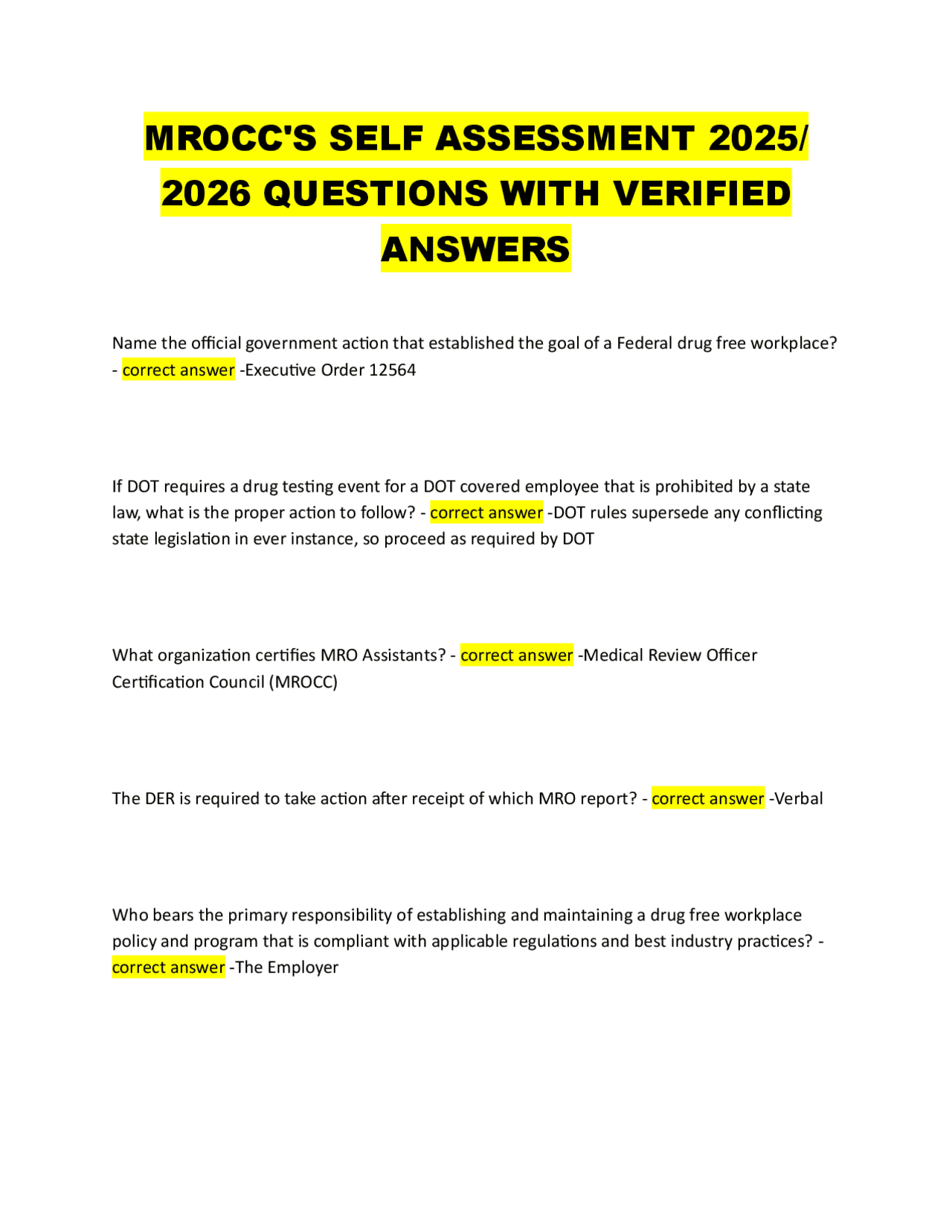 Mrocc MROCC'S SELF ASSESSMENT 2025/ 2026 QUESTIONS WITH VERIFIED ANSWERS ...