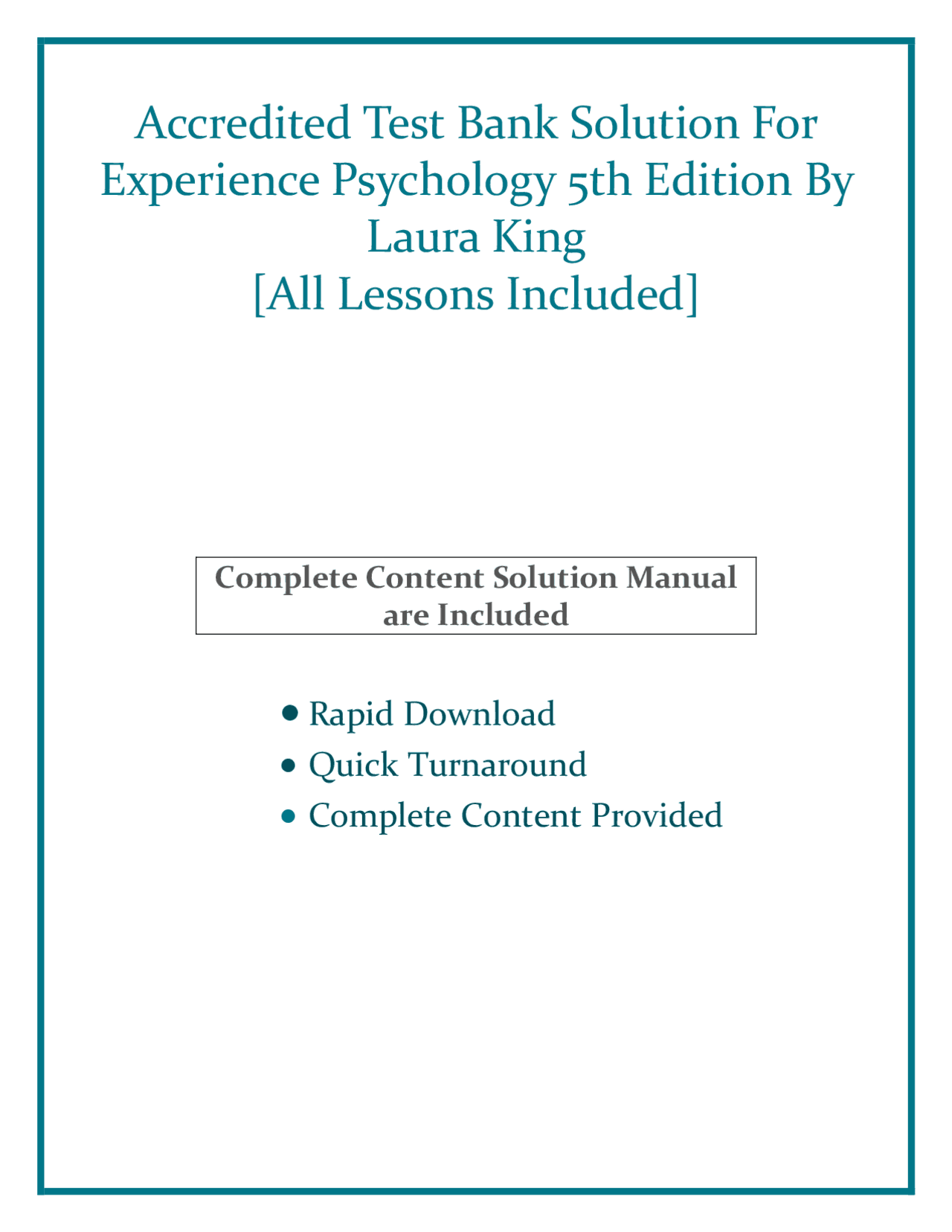 Accredited Test Bank Solution For Experience Psychology 5th Edition By ...