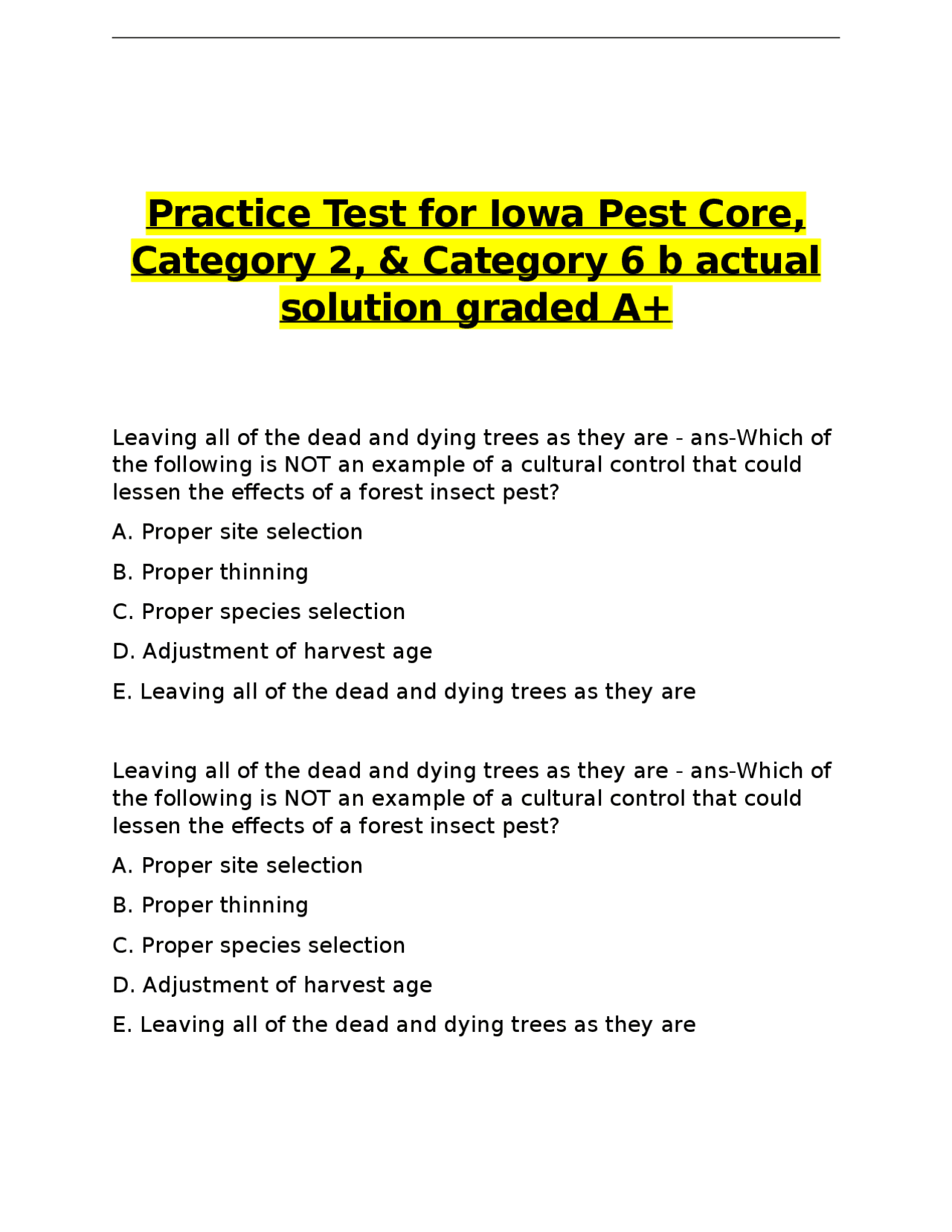 Iowa Pest Control Practice Test: Categories 2 &amp; 6 with Solutions ...