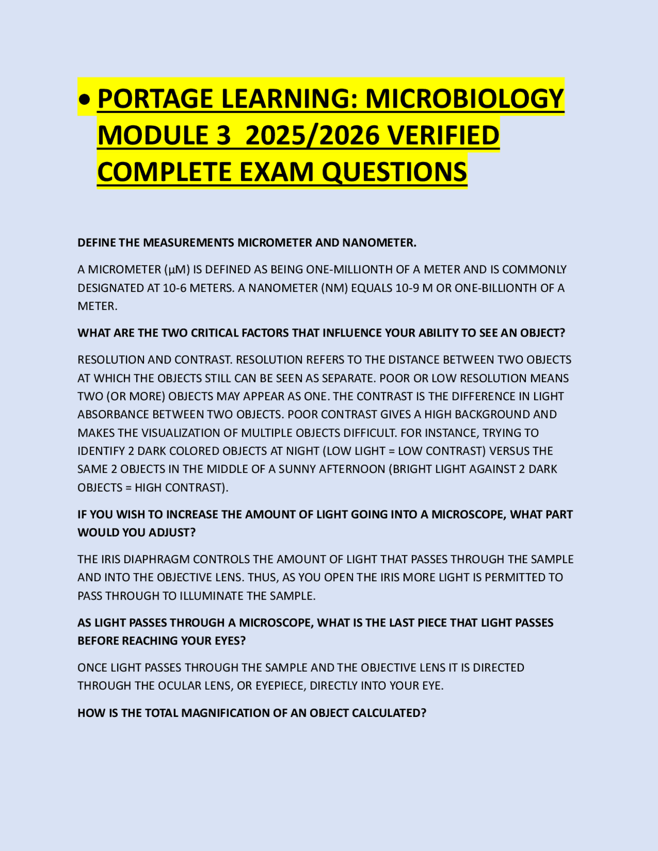 Micrography Test Examples Microbiology Exam Questions: Microscopy and Staining Techniques | Exams ...