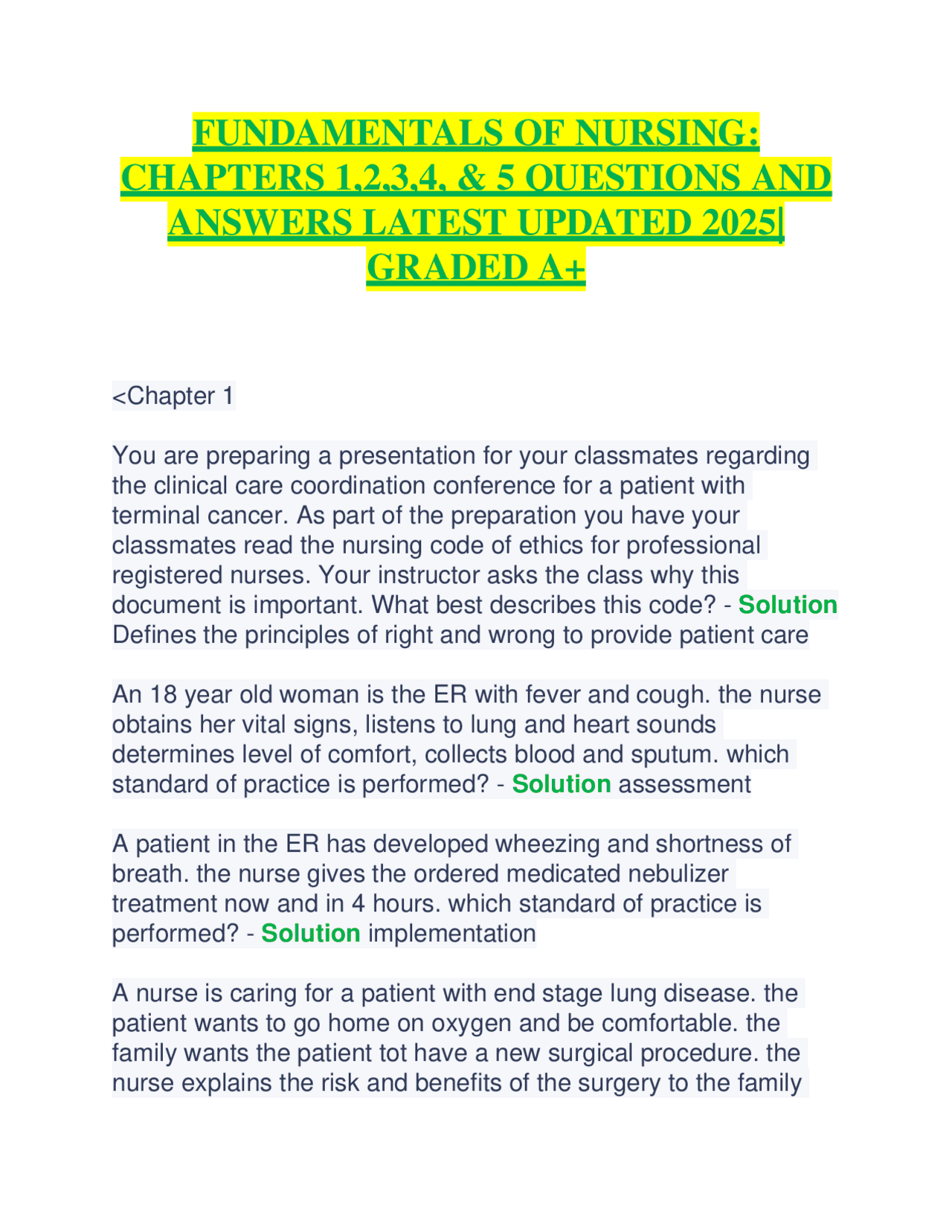 Nursing Fundamentals: Comprehensive Q&A for Chapters 1-5 | Exams ...