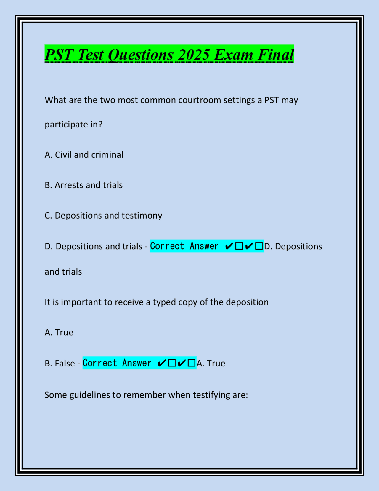 Pst Pattern Question PST Test Questions 2025 Exam Final Questions With High Expert Answers ...