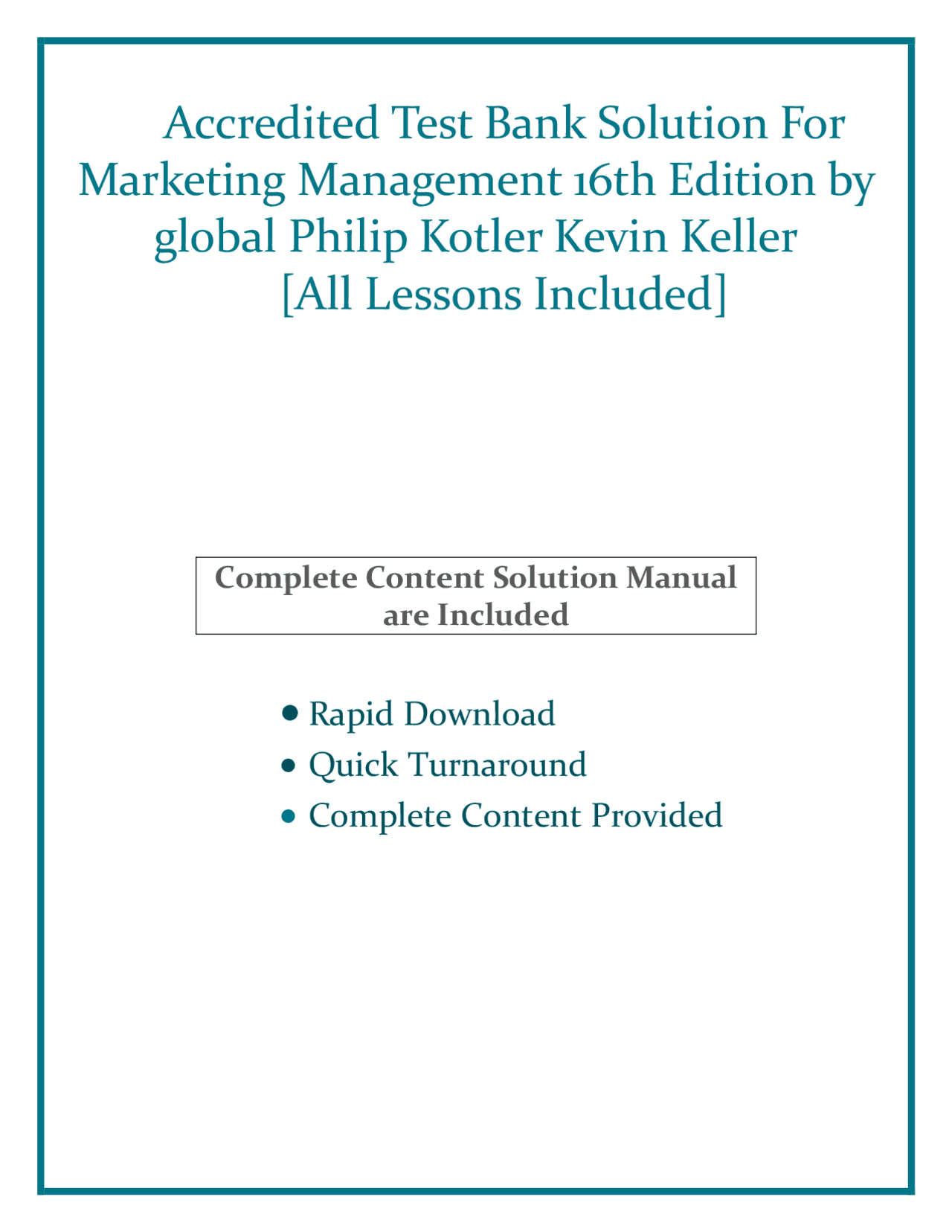 Marketing Management 16th Edition Test Bank: Kotler & Keller | Exams ...